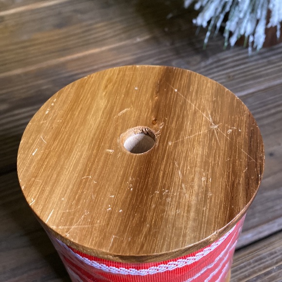 Pottery Barn Wooden Spool of Red and White Grosgrain Ribbon - Picture 12 of 16